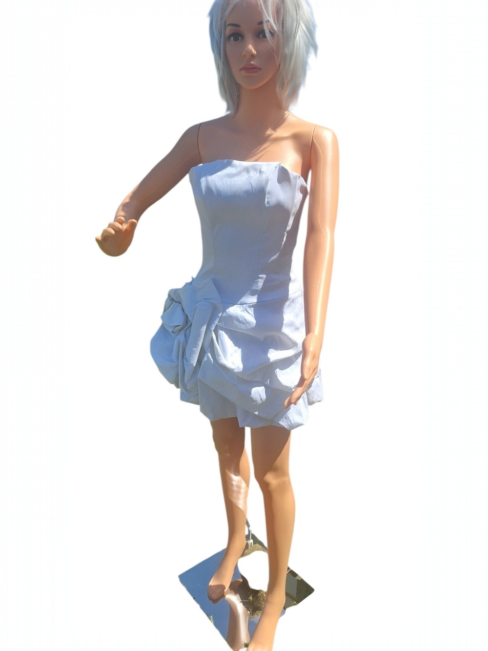 Jessica McClintock Strapless Bubble Dress White Satin Mini Rosette Sz S vtg